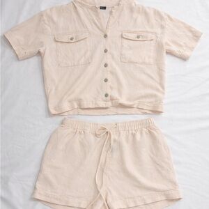 Cream Button-Up Shirt and Shorts Set